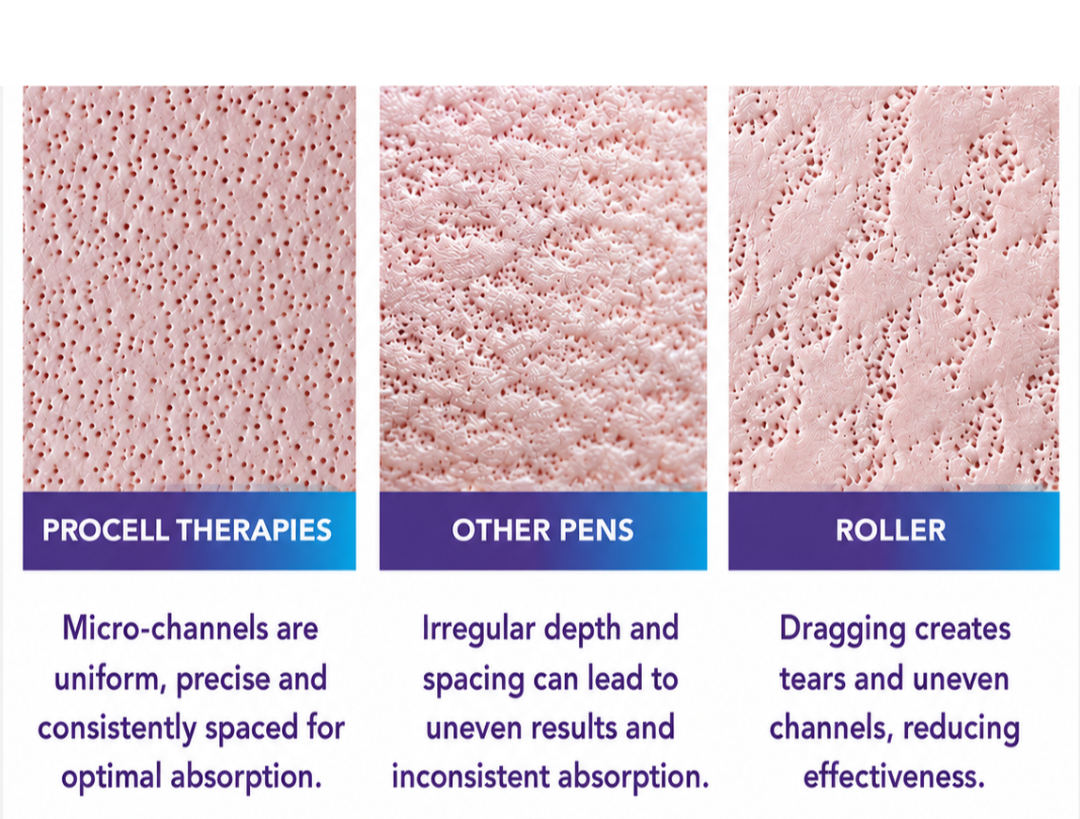 Microchanneling Procell therapy compared to other micro needling pens and roller